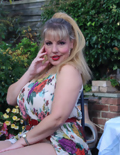Naughty busty blonde mom takes off all clothes in the garden