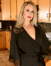 Wife woman pics of good-looking blonde posing in the kitchen