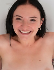 Sweet brunette with lovely smile is proud owner of hairy twat