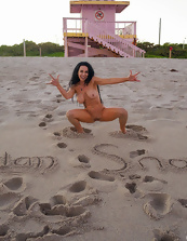 Awesome porn pics of dazzling brunette mom posing nude on beach