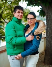 Older woman walking with boy in public MILF porn pics