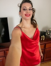 Hot brunette showing her nude boobs and sucking dick