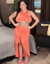 Curvy Brunette Undresses In Red Dress