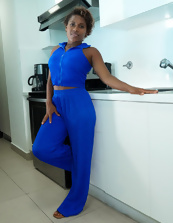 Ebony mom slowly unzips her outfit to play with her breasts