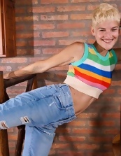 Blonde Tomboy Nude Staircase Strip
