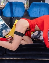 Mature Blonde Red Dress Strip Photos