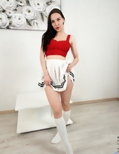 Brunette In Red Top Stripping Nude Pics