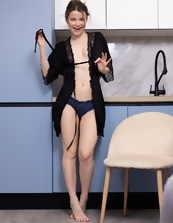 Petite Hairy Nude Kitchen Striptease