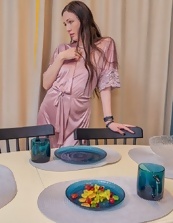 Brunette Silk Robe Masturbation Gallery