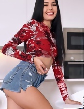 Kitchen Strip And Shaved Pussy Tease