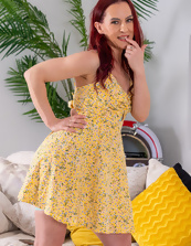 Sexy Clothed Babe Pics In Yellow Floral Dress