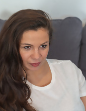 Mature Brunette Babe in White Tee & Rose Gallery