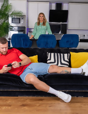 Blonde Milf Blows Cock on Sofa
