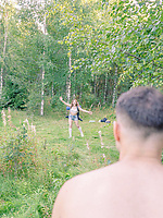 Couple nude outdoor blowjob and raw doggystyle tease with spread pussy pose
