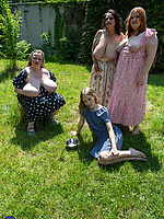 Mature milfs with big tits out in bold outdoor group tease