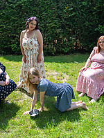 Mature milfs with big tits out in bold outdoor group tease