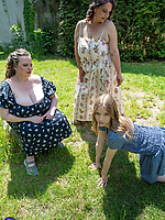 Mature milfs with big tits out in bold outdoor group tease