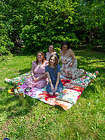 Mature milfs with big tits out in bold outdoor group tease